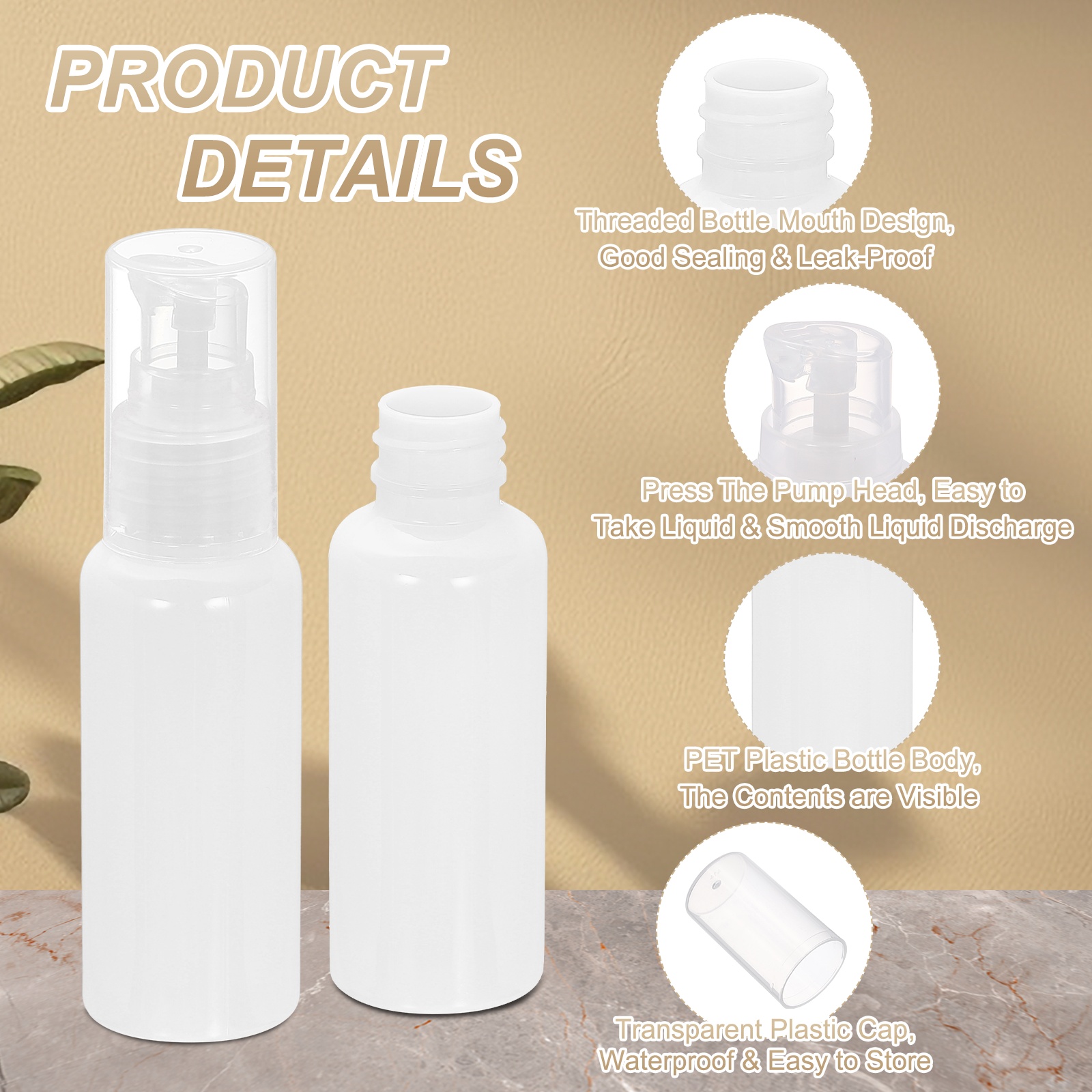 Uxcell 10Pcs Travel Pump Bottle, Empty Pump Bottle Dispenser, 1.7oz Clear White