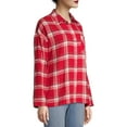 thumbnail image 4 of No Boundaries Juniors Faux Sherpa Lined Plaid Flannel Top, 4 of 6