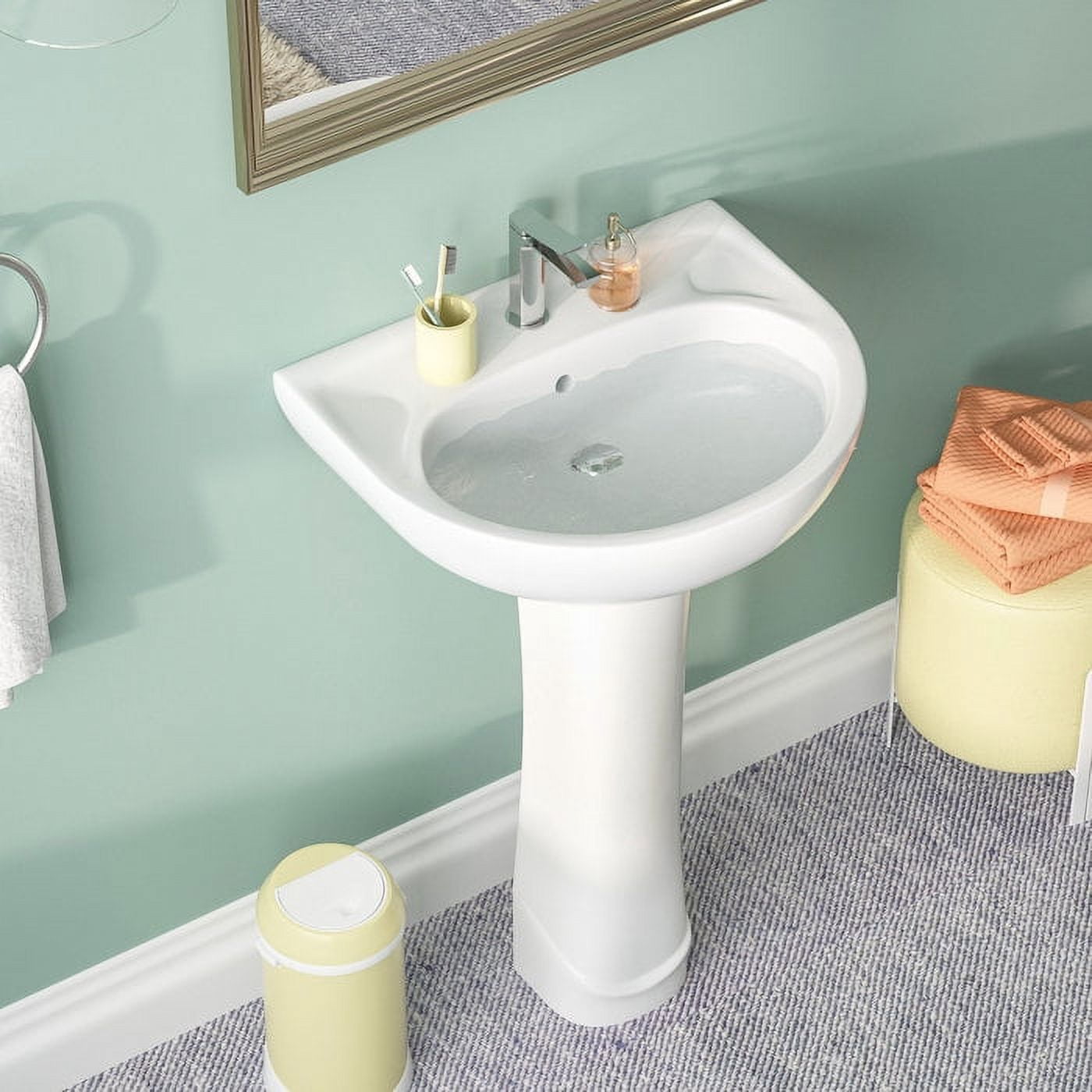 DeerValley Ally DV-1P525 26 5/8" Tall Modern U-Shape White Vitreous China Pedestal Sink with Overflow