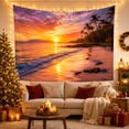 thumbnail image 3 of Tropical Beach Sunset with Palm Trees on a Sandy Shore, Serene Coastal for Beach Lovers, Tranquil Ocean Art Decor, Housewarming Gift, Tapestry Wall Hanging for Bedroom and Living Room, 3 of 7