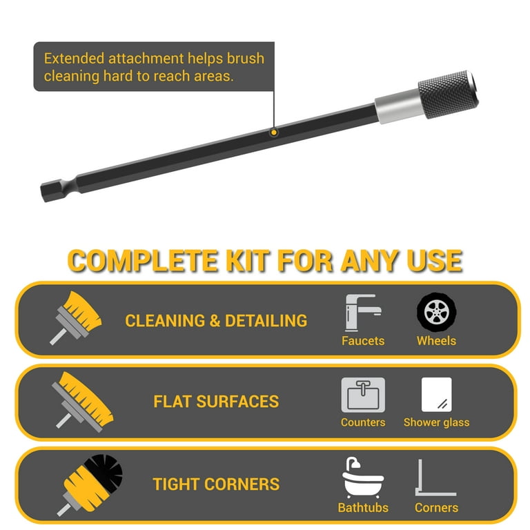 Scrubit Drill Brush Attachment Set - Power Scrubber Tile and Grout Tool - Use for Kitchen, Shower, Bathtub and Floor Surface - All Purpose Household