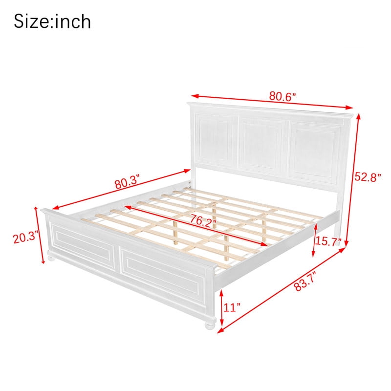 Mirightone King Size Farmhouse Bed Frame with Charging Station, Tall Headboard & Footboard, Solid Wood Platform Bed, No Box Spring Needed, Noise-Free, White