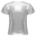 thumbnail image 4 of Alvivi Shiny Tops for Women Metallic Holographic Shirt Party Sparkle Disco Party T-Shirt Silver XXL, 4 of 7