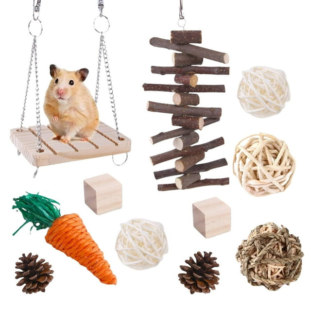 Set de juguetes masticables para hámster. Juguete para el desgaste de los dientes de pequeños animales. Ejercicio y juego. 11 equipos