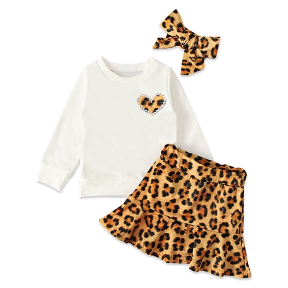 Vestido Para Niñas, Ropa Para Niñas Pequeñas, Camiseta Con Estampado De Leopardo Para Niños Pequeños, Vestido De Princesa, Diadema, Trajes Blancos Odeerbi LM103-3000