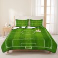 thumbnail image 3 of Quilts Twin Size Bedding Set, Soccer Field Lightweight Quilted Comforter, Green Birdseye View Athletic Sporty Soft Reversible Bedspread Coverlet with Pillow Covers for All Season, 68" x 86", 3 of 9