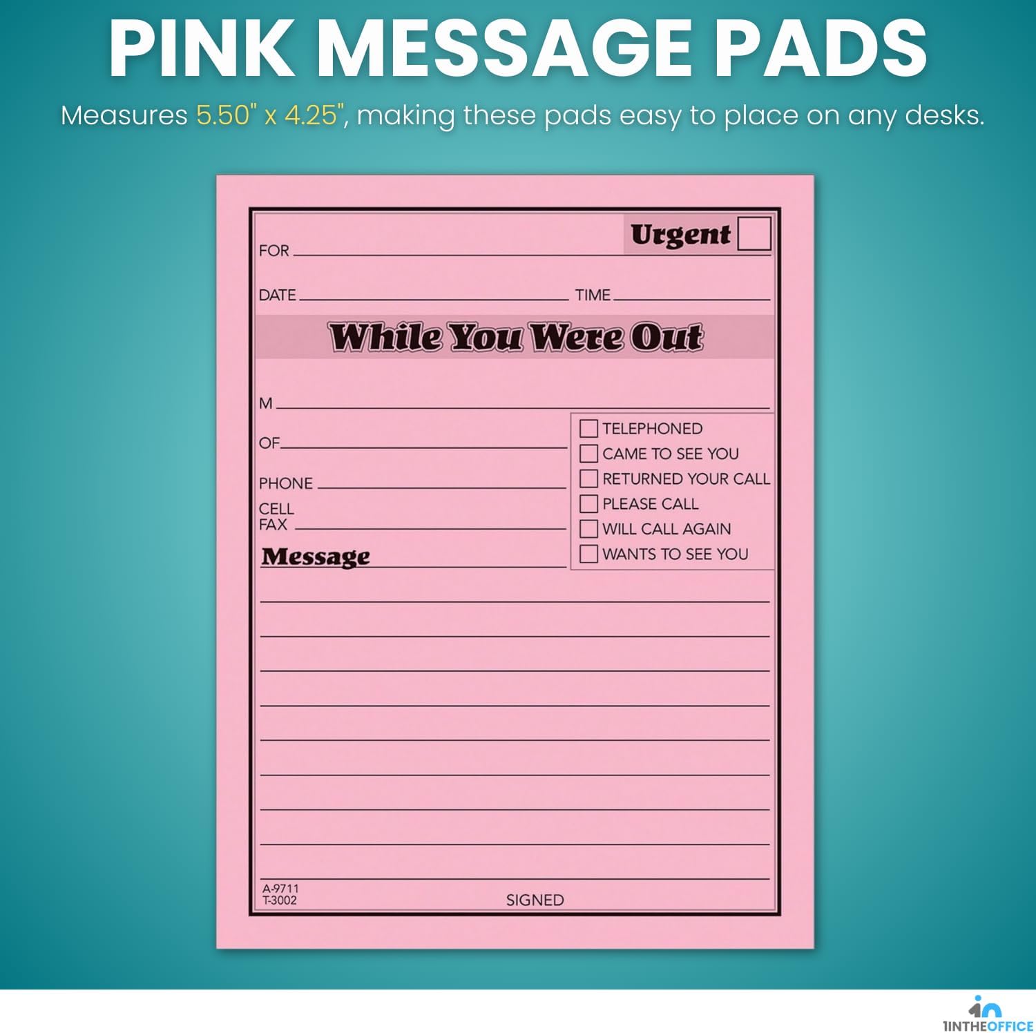 1InTheOffice While You Were Out Message Pad, Message Pads, Pink, 4 1/4 x 5 1/2, 50/Pad, 12 Pack