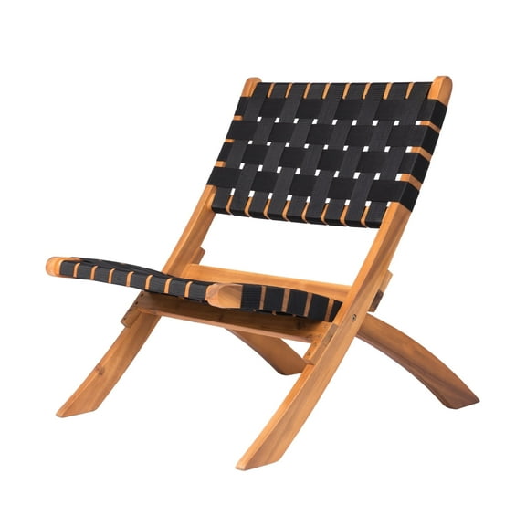 Balkene Home Natural Lounge Chair Acacia Wood, Black Folding Low Slung Portable Indoor, outdoor