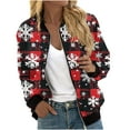 thumbnail image 2 of Feancey On Sale Christmas Jackets for Women Fashion Xmas Printed Zip Up Bomber Jacket Winter Lightweight Casual Varsity Jackets with Pockets Multicolor XL, 2 of 5