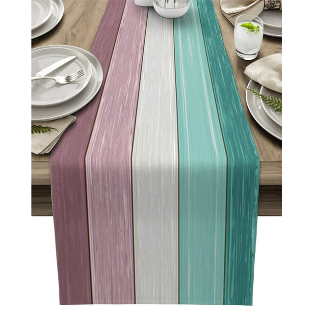 Tapete de mesa Vandarllin, algodón y lino, 33 x 305 cm, color verde aguamarina