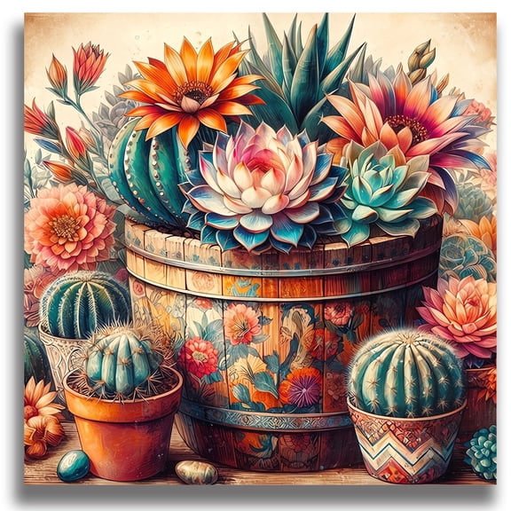 Mosflare Cactus Diamond Painting Kit for Adults,14x14 inch,HD Canvas Round Rhinestone Gem Art,DIY Craft Home Wall Decor and Gift