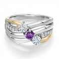 thumbnail image 3 of Gem Stone King 925 Silver and 10K Yellow Gold Moissanite and Purple Amethyst and Lab Grown Diamond Engagement Ring for Women | 0.86 Cttw | Round 4MM | Birthstone | Size 6, 3 of 6
