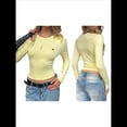 thumbnail image 3 of Camisetas de Larga para Mujer, Tops Cortos Básicos de Moda de Otoño, Conjuntos para Salir, Ropa Y2k Amarillo XL, 3 of 7