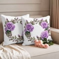 thumbnail image 2 of Purple Rose Pillow Covers 2 Pack Watercolor Flower Pillowcase Waterproof Outdoor Throw Pillow Cover for Patio Garden Square Cushion 18”x18”, 2 of 9