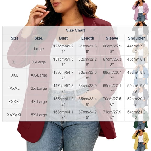 Plus Size Casual Blazers for Women Single Button Front Long Sleeve Work Office Blazer Jacket with Pockets (2XL, Wine)