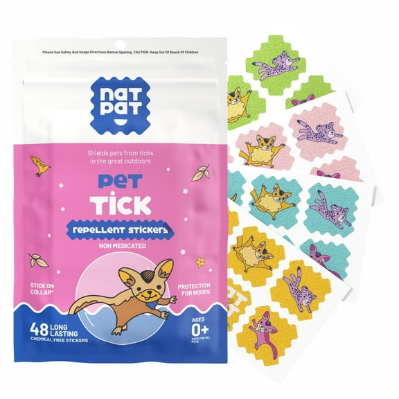 NATPAT Pet Tick Repellent Stickers for Dogs and Cats, 48 Count