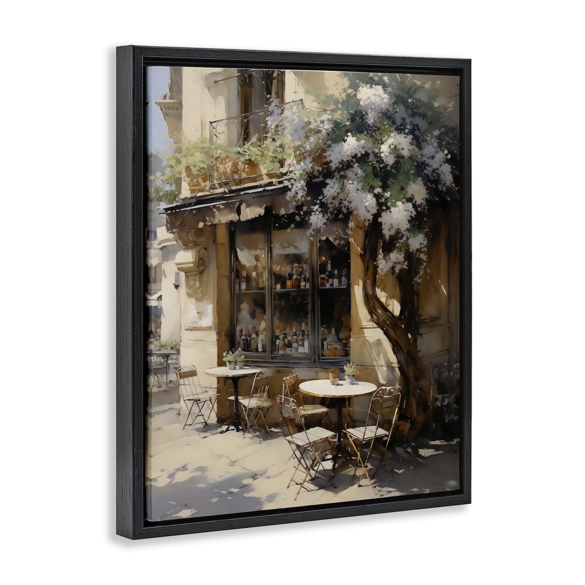 Stupell Industries Sunlit French Cafe Terrace Black Framed Floater Canvas Wall Art, design by Creative Studio