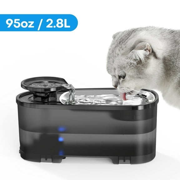 BREEZOME Cat Water Fountain,95oz/2.8L Stainless Steel Pet Water Fountain Dispenser,Black