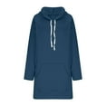 thumbnail image 5 of CFLVAEK Long Hoodie Dress for Women Plus Size Side Split Hoodie Fall Winter Long Sleeve Sweatshirt Pullover Tops with Pockets Navy XL, 5 of 9