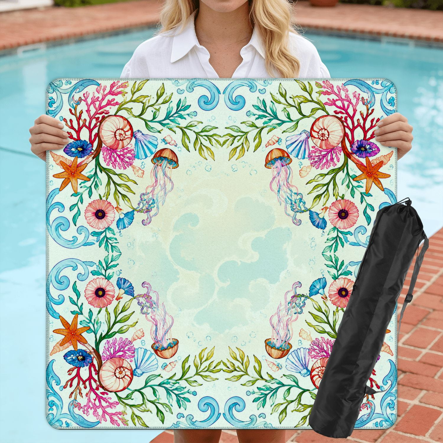 Mahjong Mat 31.5" x 31.5" Floral Crane Birds Butterflies Pagodas Sky Non-Slip Noise Reduction American Mahjong Tiles Table Cover for Dominoes Poker Card Board Games Gift