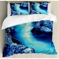 thumbnail image 3 of Waterfall Duvet Cover Set, Frozen Dangerous Lake with Atmosphere of a Cave and Snow on the Rocks Nature, Decorative 2 Piece Bedding Set with 1 Pillow Shams, Twin Size, Blue and Black, by Ambesonne, 3 of 3