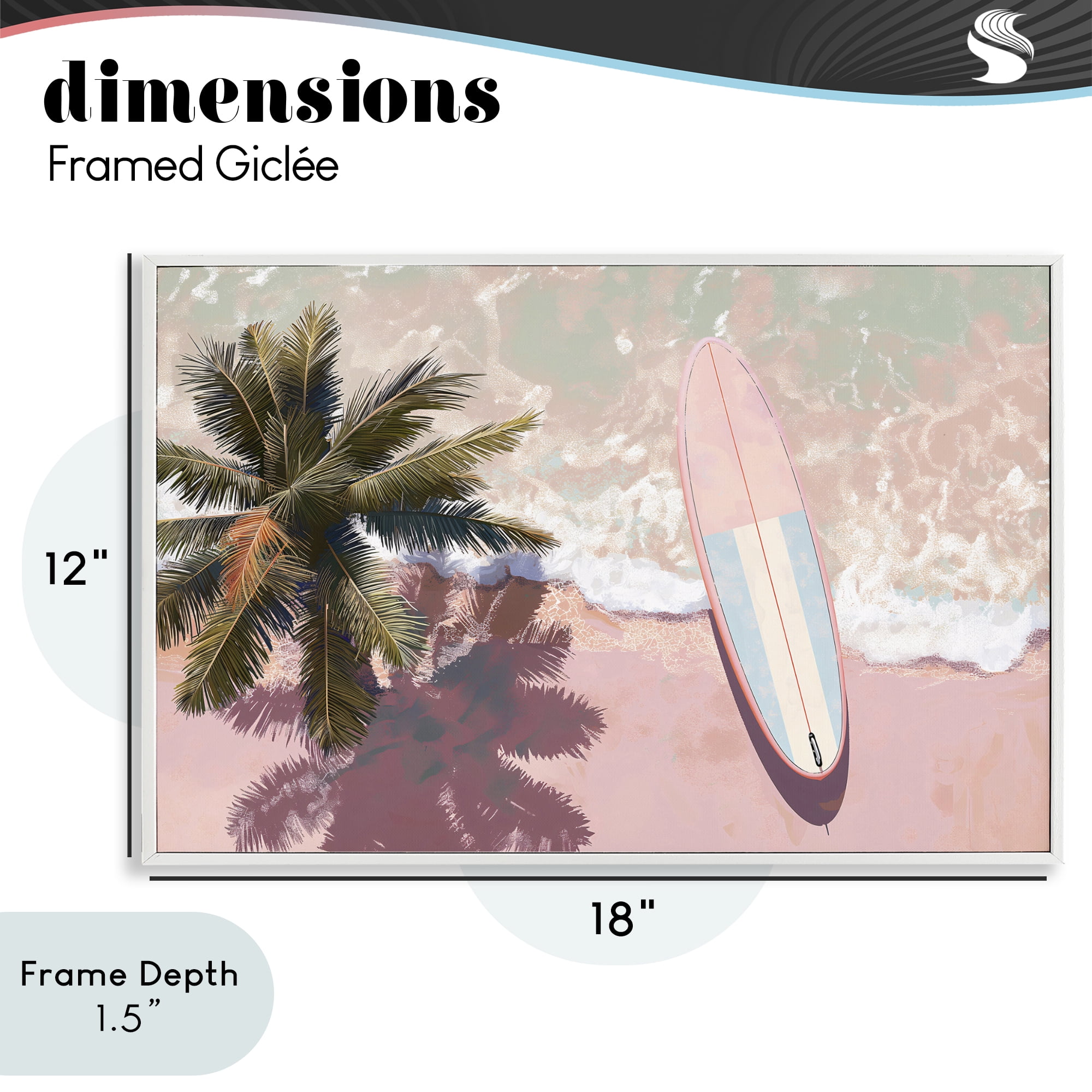 Stupell Industries Blush Pink Surfboard & Palm White Framed Giclee Art, design by Jacky Ngan