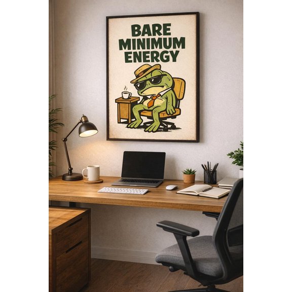 Bare Minimum Energy Office Frog Poster Wall Art, Unframed Canvas 12x16in