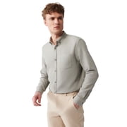 Avva Mens 100% Cotton, Regular Fit, Long Sleeve, Button Collar, Pocket Waffle, Dobby Shirt, X-Large, Grey