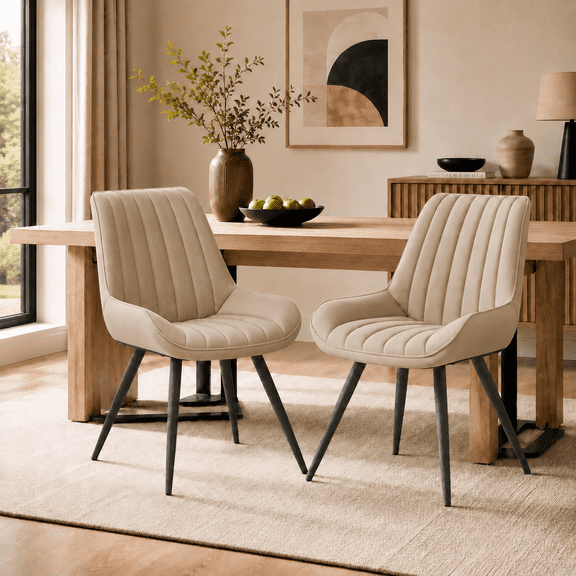 ClinQ Modern Upholstered Dining Chairs Set of 2, Thickened Cushion Kitchen & Dining Room Chairs with Metal Legs, Beige