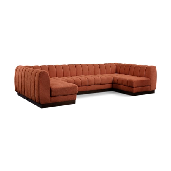 Meridian Furniture Quinn 6-Piece U-Shaped Fabric Modular Sectional in Orange