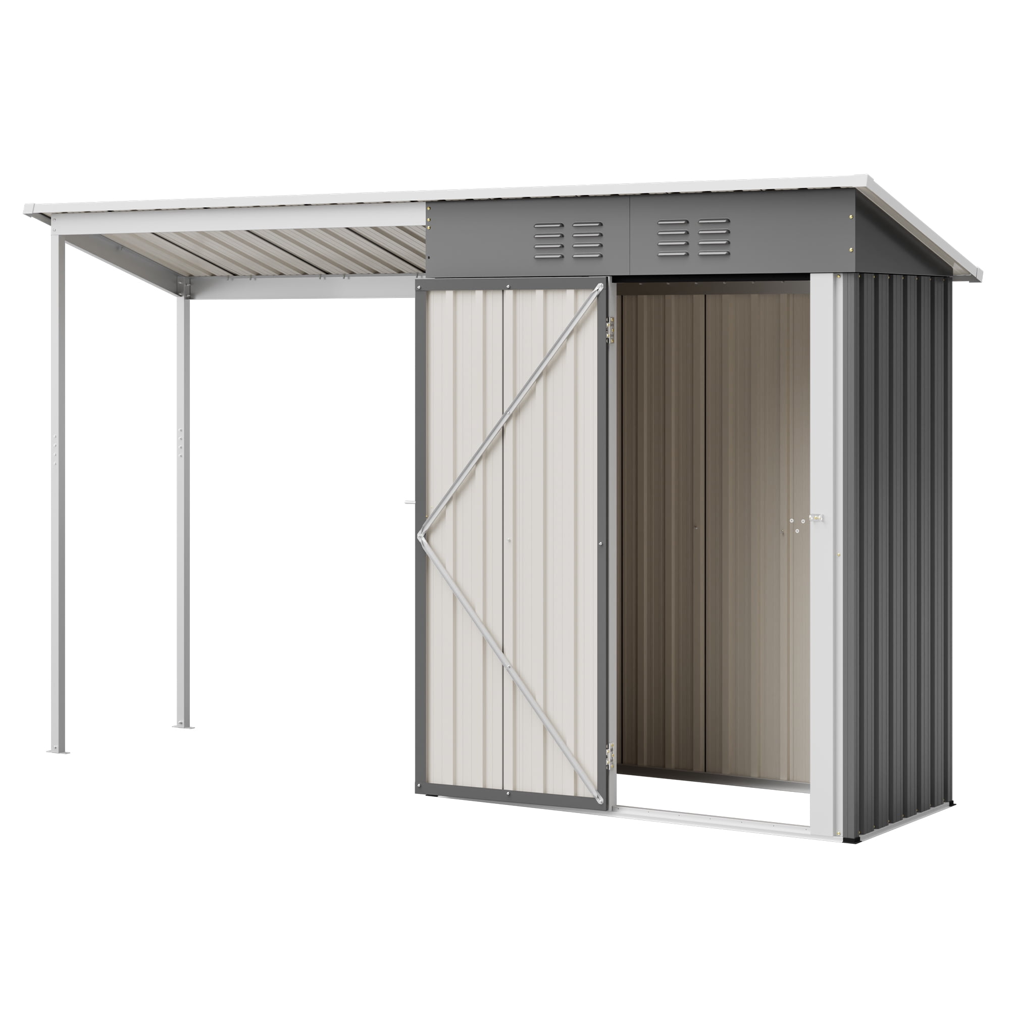 Thanaddo 5x3 FT Galvanized Steel Storage Shed, 2-in-1 Lean-To Outdoor Unit with Gazebo Cover and Easy Assembly