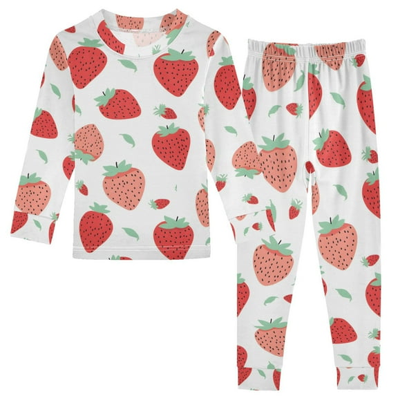 joogoo Cute Strawberry 2 Piece Long Sleeve Tee and Pants Cotton Pajama Set 5Y
