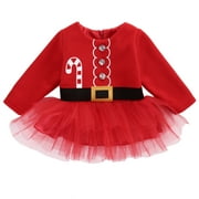 Angle View: Newborn Baby Girl Dress Christmas Santa Claus Tulle Dresses Outfits Costume 0-2T