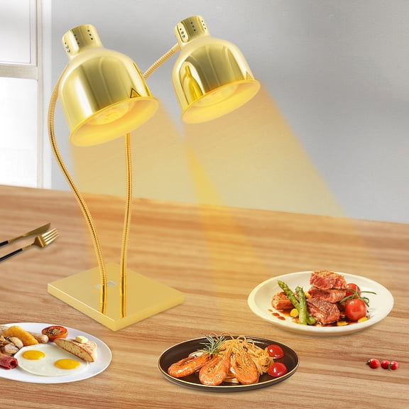 Dual Head Food Warming Lamp 500W Commercial Buffet Restaurant Heat Lamp Gold