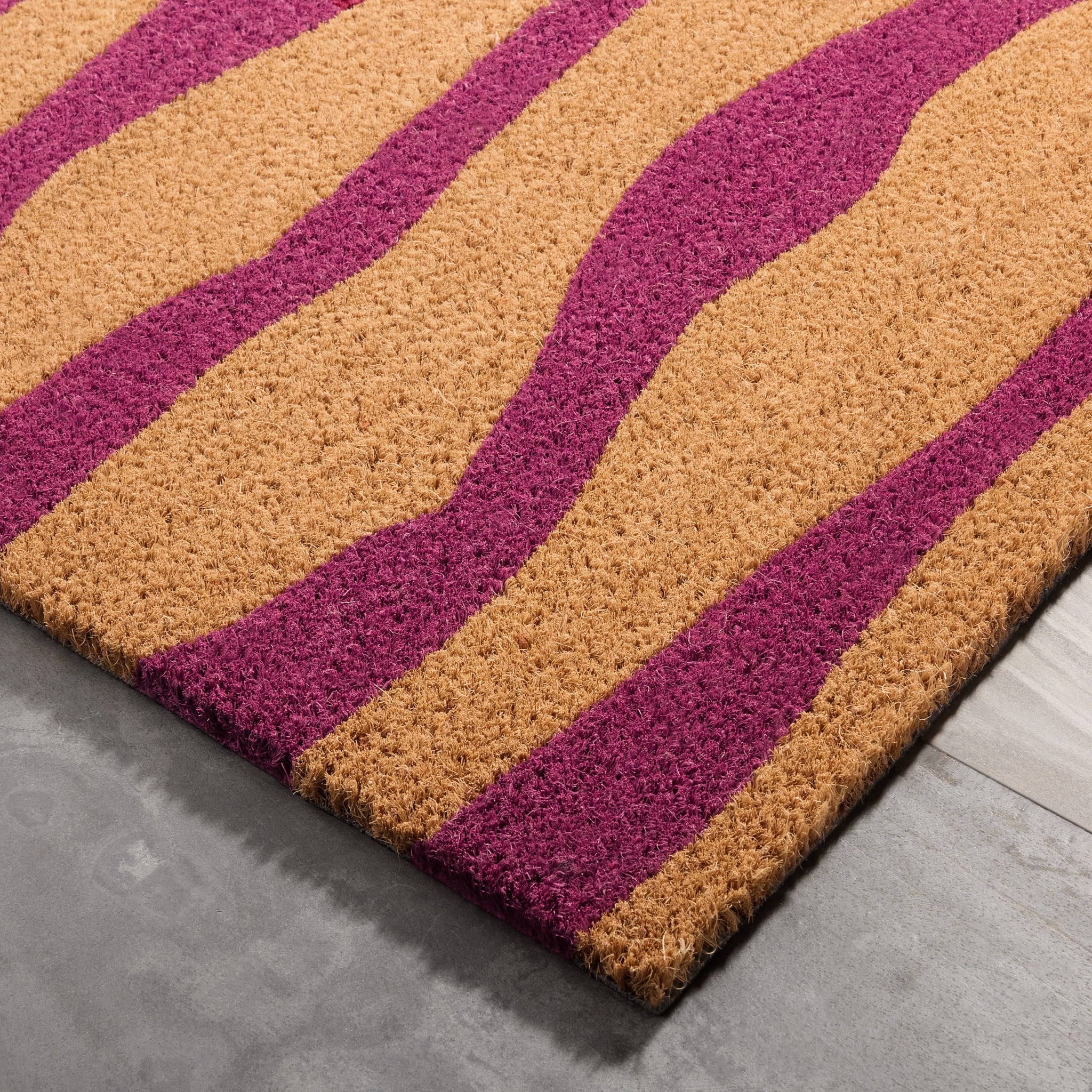 TOWN & COUNTRY TERRA Ravine Abstract Mountain Outdoor Door Mat, Natural Coir, Heavyweight, Non-Slip Entryway Mat, Purple, 24"x36"