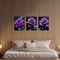 thumbnail image 4 of ZHONGYUTONG Purple Rose Canvas Wall Art 3 Piece Flower Pictures Wall Decor Black and White Floral Painting for Living Room Decor Framed (11.00" x 14.00" x 3PCS), 4 of 5