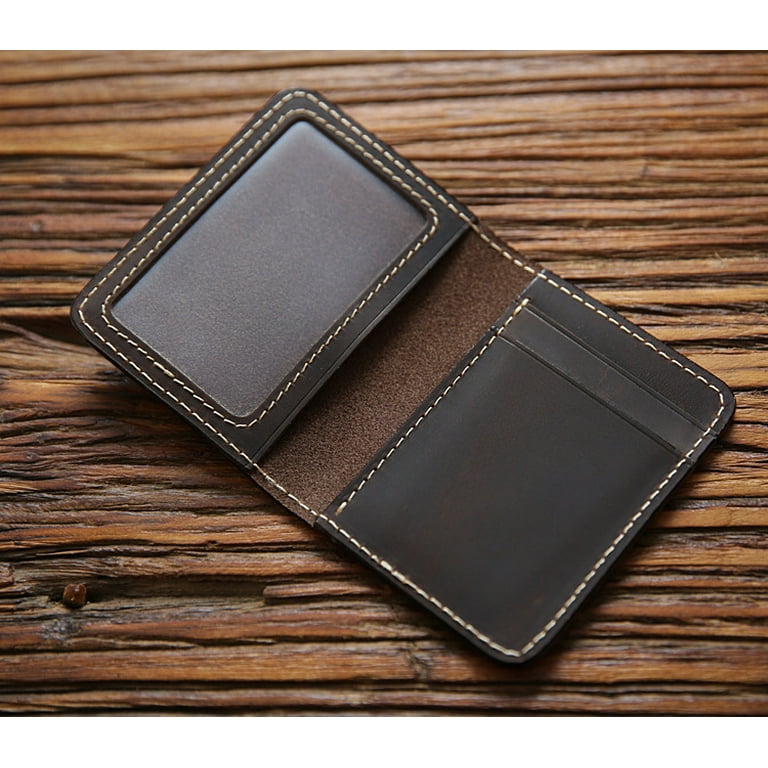Brown Handmade Men Short Leather Wallet