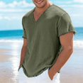 thumbnail image 2 of Ulitacool Mens T Shirts Summer Round Neck Loose Fit Short Sleeve Solid Color T Shirt Handsomer Clothes Army Green, 2 of 4