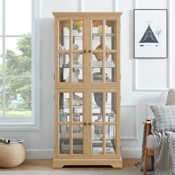 Charming Antique Cabinet With Adjustable Shelves And Interior Charm Enhancement Classic Display Oak Finish