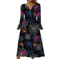 thumbnail image 2 of WXLWZYWL Halloween Costumes Woman 2024 Flared Sleeve V-Neck Dress Holiday Clothes Print Long Skirt Vampire Dresses for Women, 2 of 5