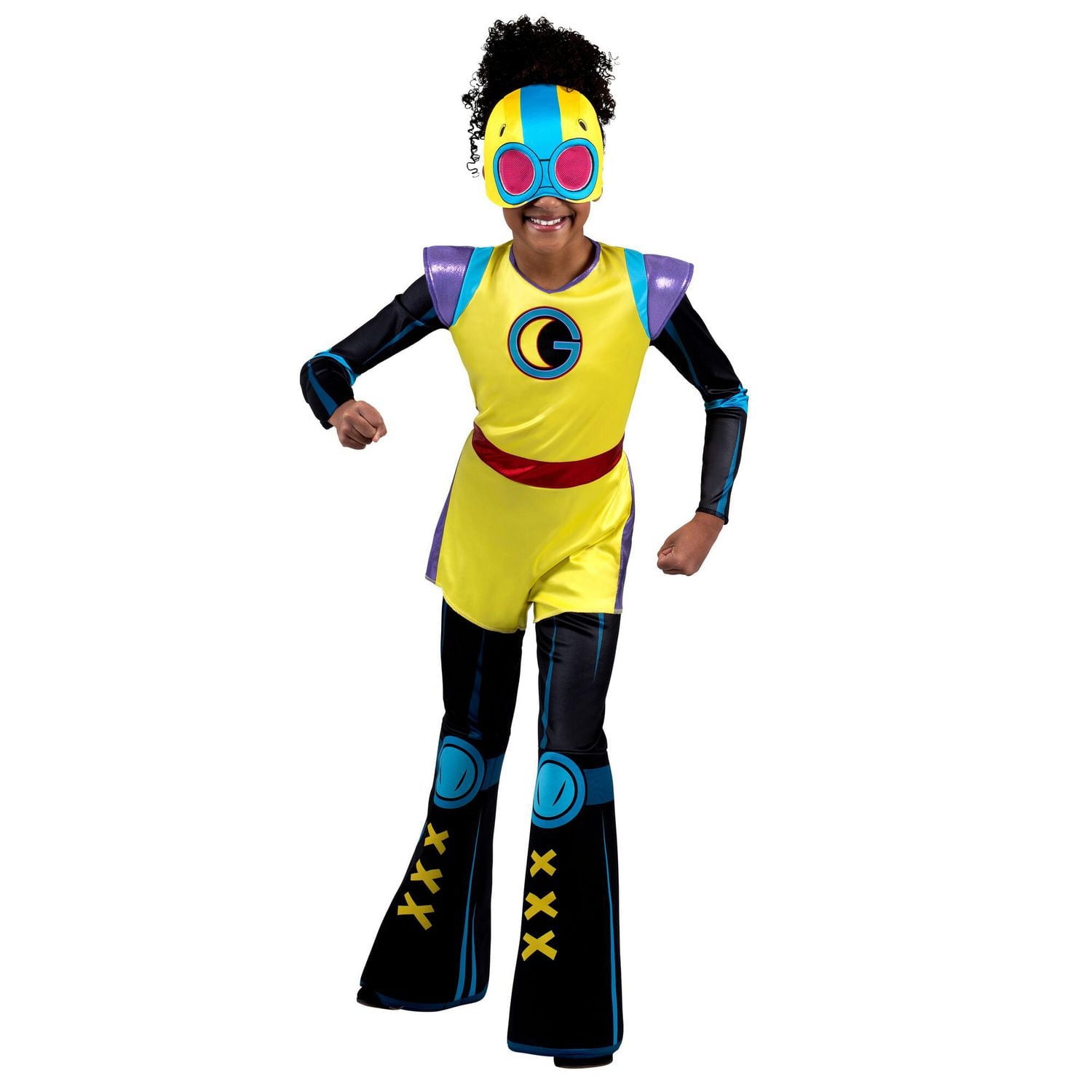 MARVEL Youth Moon Girl Costume - Combinaison imprimée avec feuille holographique et masque en tissu avec yeux en maille