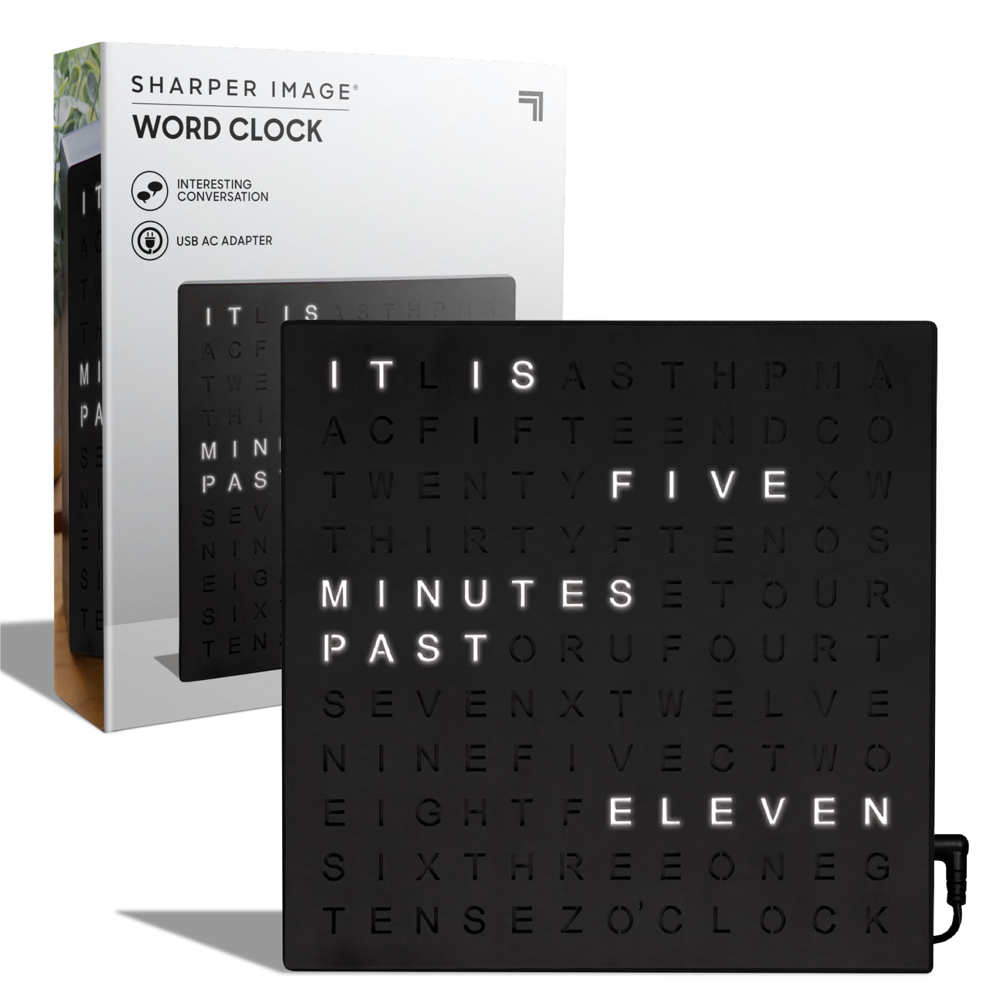 Square 7.75" Table Top Word Clock Novelty Desktop Sentence Time LED Readout 