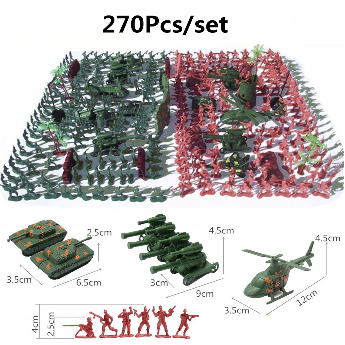 290pcs Plastic Military Playset Toy 4cm Soldiers Army Figures & Accessories 