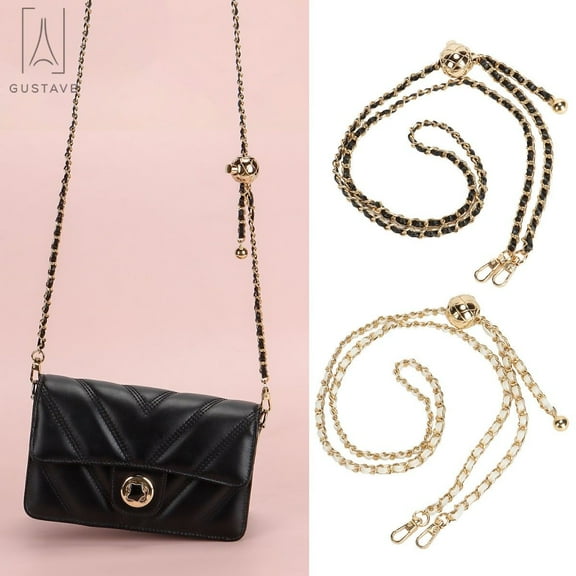 Gustave 2PCS DIY Alloy Leather Flat Chain Strap Handbag Chains Purse Chain Straps Shoulder Cross Body Replacement Straps with Metal Buckles (Black White)
