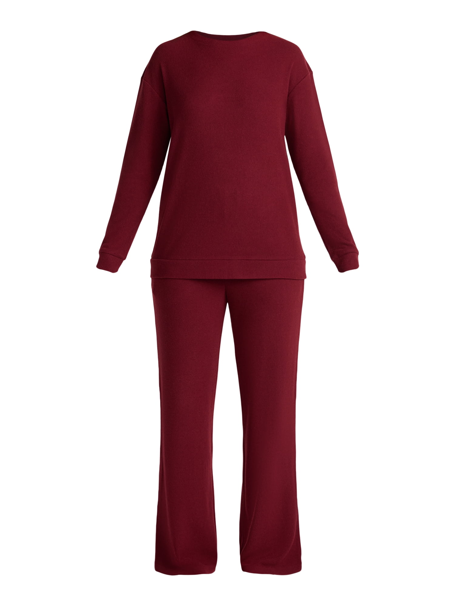 Lissome Women’s Soft Brushed Waffle Oversized Long Sleeve Top and Wide Leg Pant Lounge Set, 2-Piece, Sizes S-3X