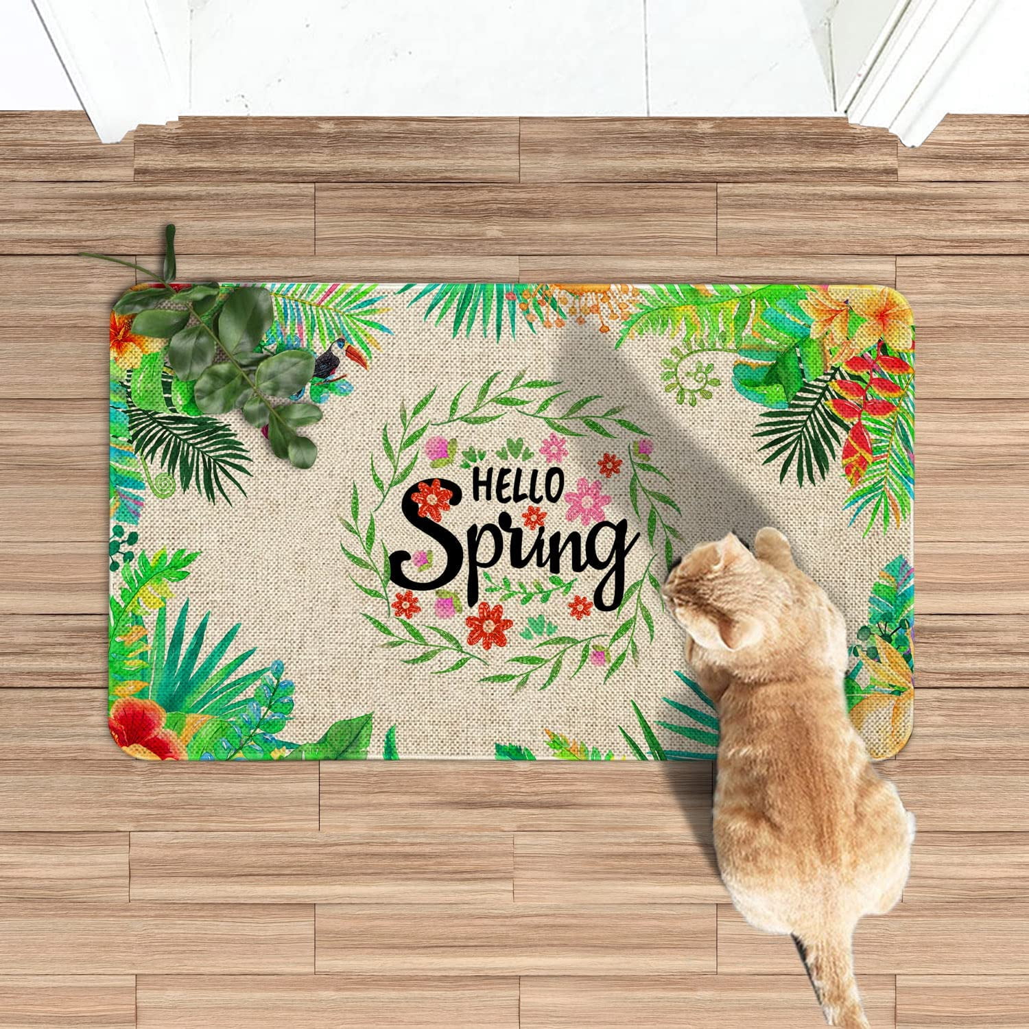Spring Door Mat 30 X 17 Inch Hello Spring Flowers Doormat Indoor Outdoor Entrance Floor Mat Non Slip Spring Decor Rubber Mats