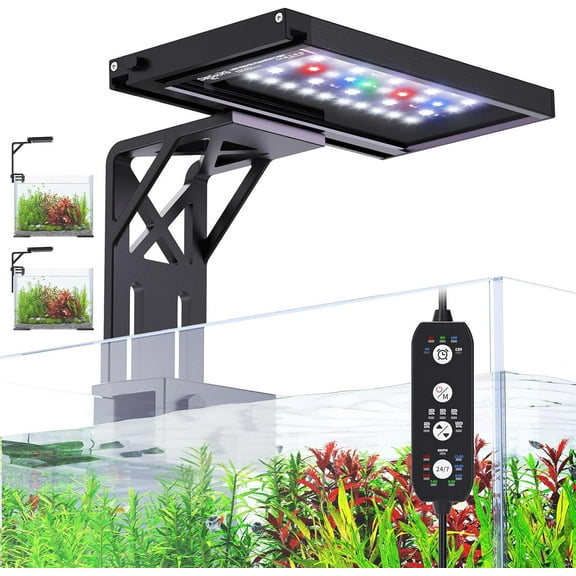 SEAOURA Clip On LED Aquarium Light for 7-12 Inch Tanks | 12W Full Spectrum   7 Colors | Auto On/Off & Adjustable Height
