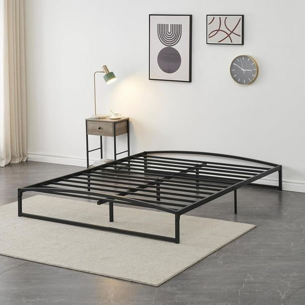 Historyli Marco de cama King de perfil bajo, plataforma de metal resistente, base de colchón con soporte de láminas de acero, sin somier, fácil montaje, 15 cm, color negro.