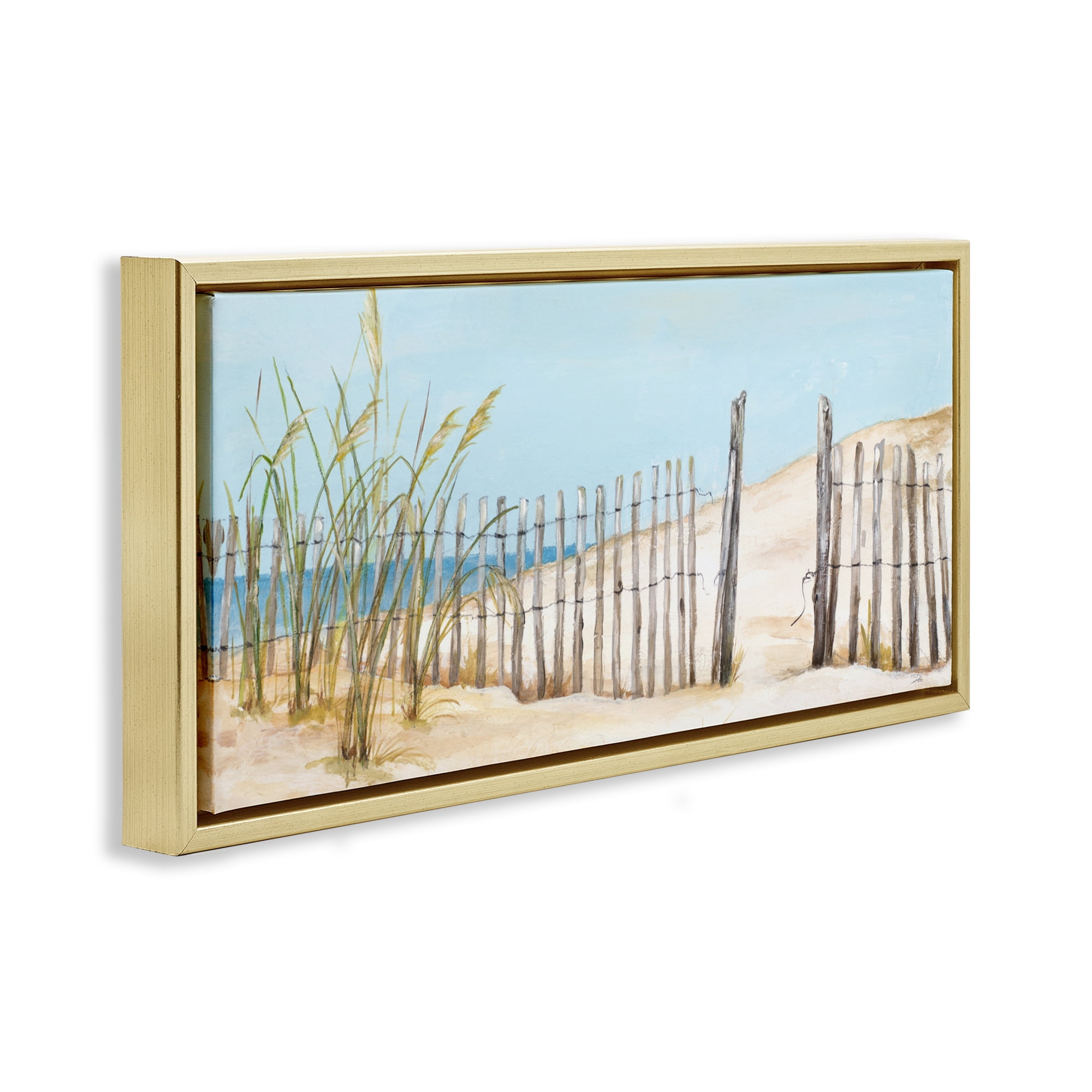 Stupell Industries Beach Fence Opening Gold Framed Floater Canvas Wall Art, design by Patricia Pinto