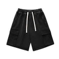 thumbnail image 5 of Hurxie Men's Drawstring Elastic Waist Flap Pocket Straight Cargo Jean Denim Shorts Black,L, 5 of 7